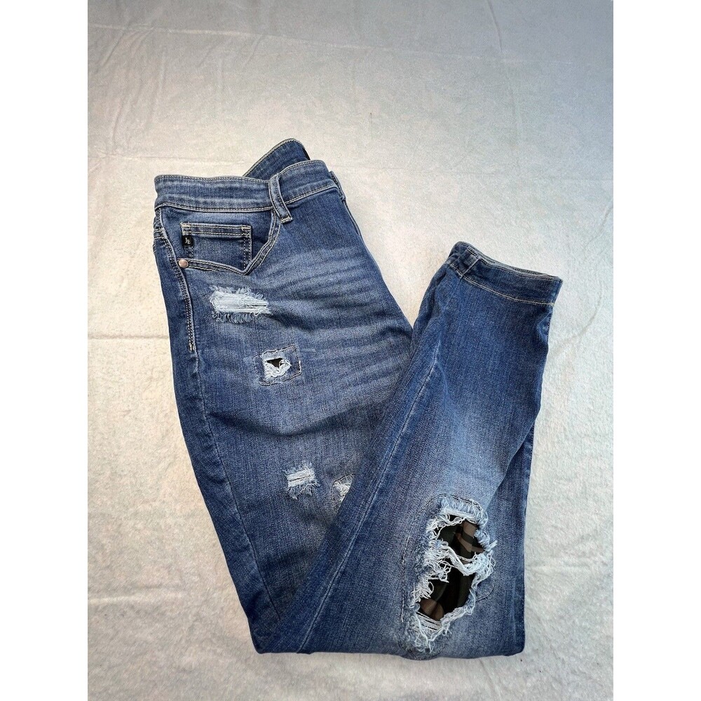 Judy Blue Jeans Womens 1X Skinny Fit Distressed Camo Cuff Denim Mid Rise 16 18